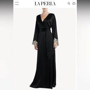 La Perla Maison Black long silk robe with frastaglio